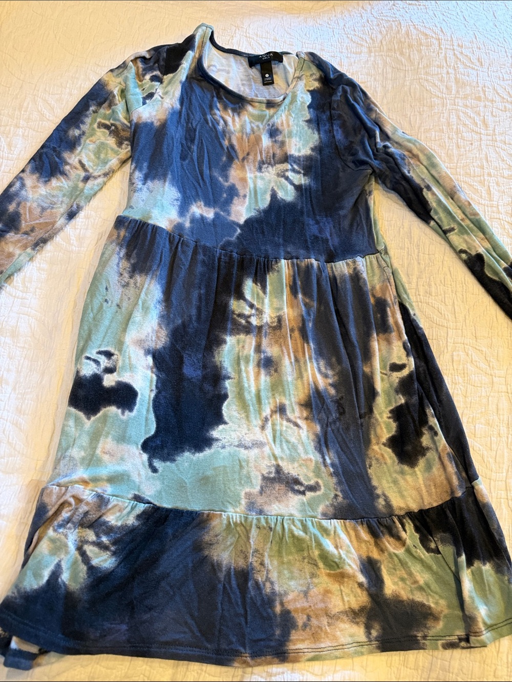Aqua Girls Tie-Dye Dress in Navy, Light Blue, Green